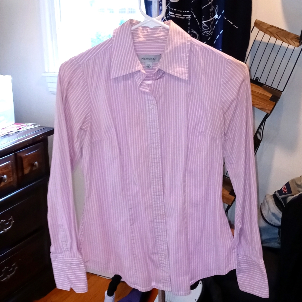 Pink and white striped button-up shirt size extra small